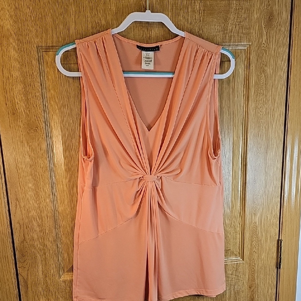 Attention Peach Twist-Front Sleeveless Blouse